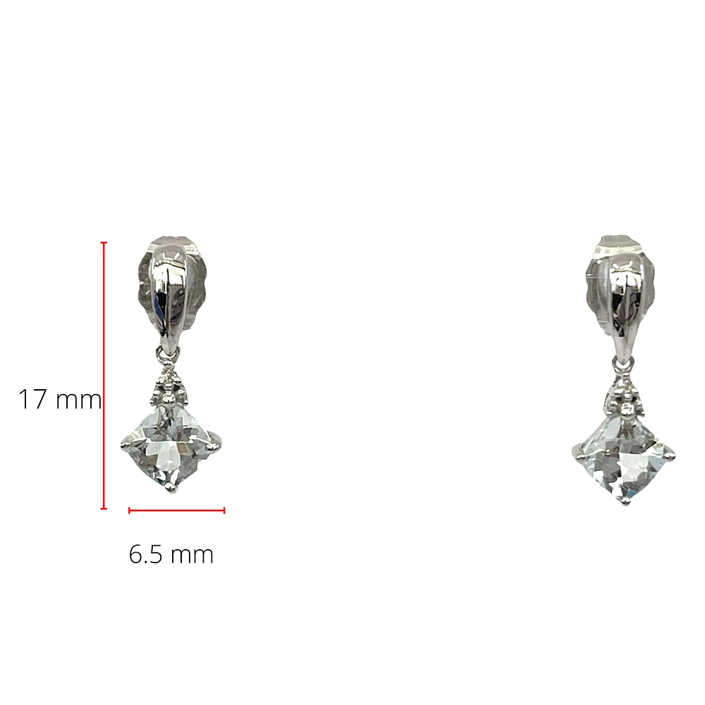 10K White Gold 1.10cttw Aquamarine and 0.012cttw Diamond Dangle Earrings