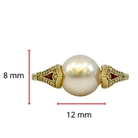 10K Yellow Gold Cultured Pearl and Diamond Ring, Size 6
