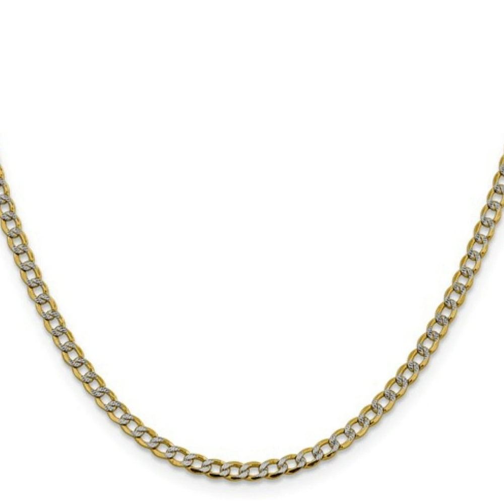 14K Yellow Gold and Rhodium Plated Pave Curb Chain