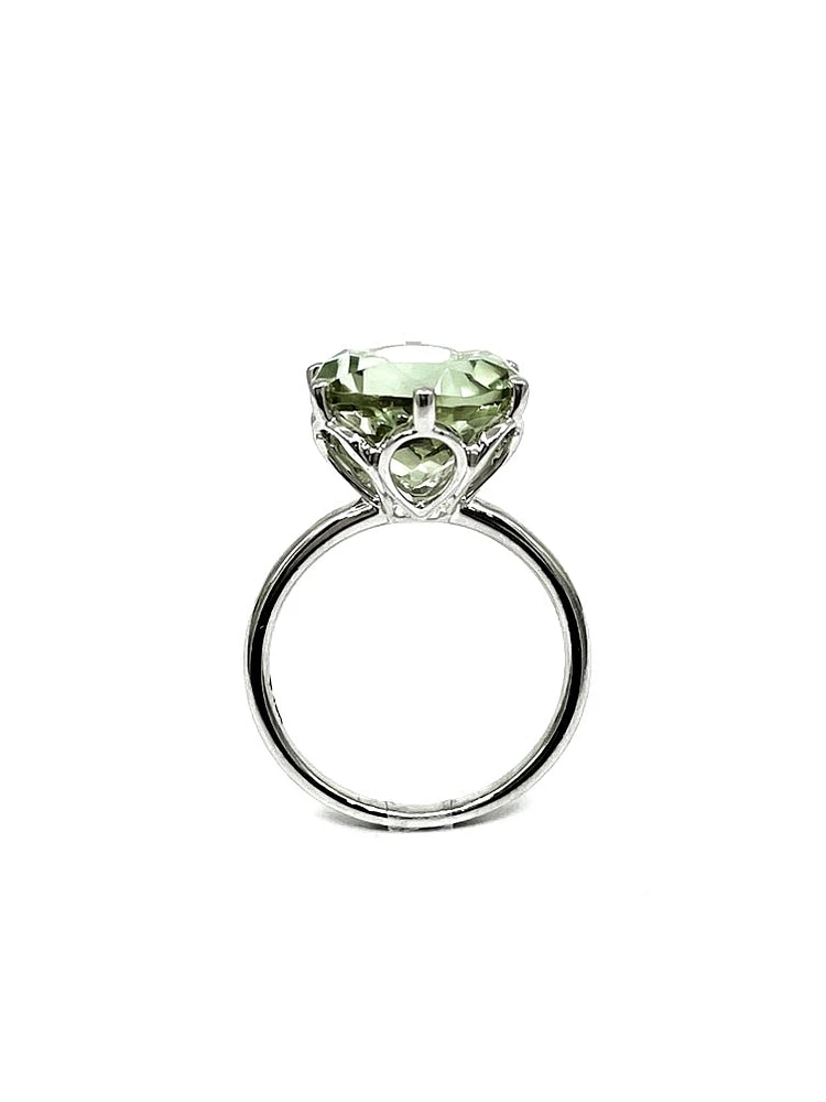 10K White Gold 5 carat Genuine Prasiolite (Green Amethyst) Ring, size 6.5