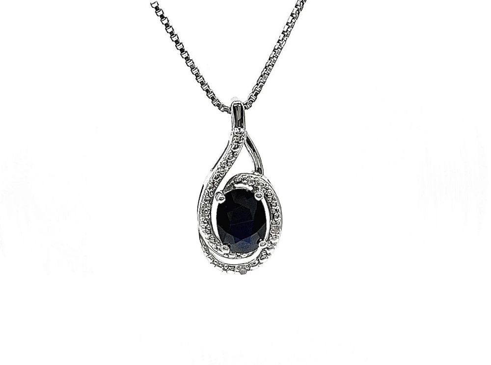 925 Sterling Silver Sapphire & Diamond Necklace