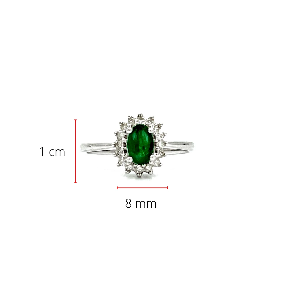 10K White Gold Emerald & 0.16cttw Diamond Ring, size 6.5