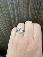 925 Sterling Silver Opal & Diamond Ring - 4.5
