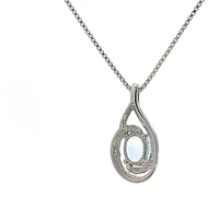 925 Sterling Silver Blue Topaz & Diamond Necklace