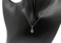 10K White Gold 7x5mm Pear Cut Sky Blue Topaz with Blue Sapphire Halo and 0.03cttw Diamond Necklace - 18 Inches