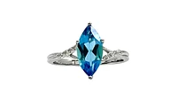 10K White Gold Blue Topaz and Diamond Ring - Size 6