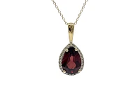 10K Yellow Gold 2.15cttw Garnet and 0.135cttw Diamond Necklace - 18 Inches