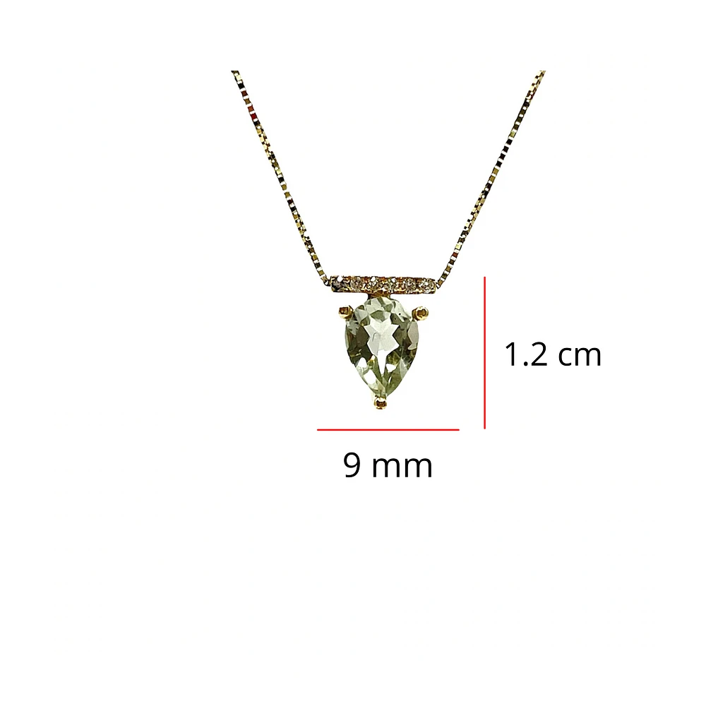 10K Yellow Gold 1.00cttw Green Amethyst (Prasiolite) and 0.042cttw Diamond Necklace, 18"