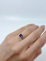 10K Yellow Gold Amethyst & 0.07cttw Diamond Ring- Size 6.5