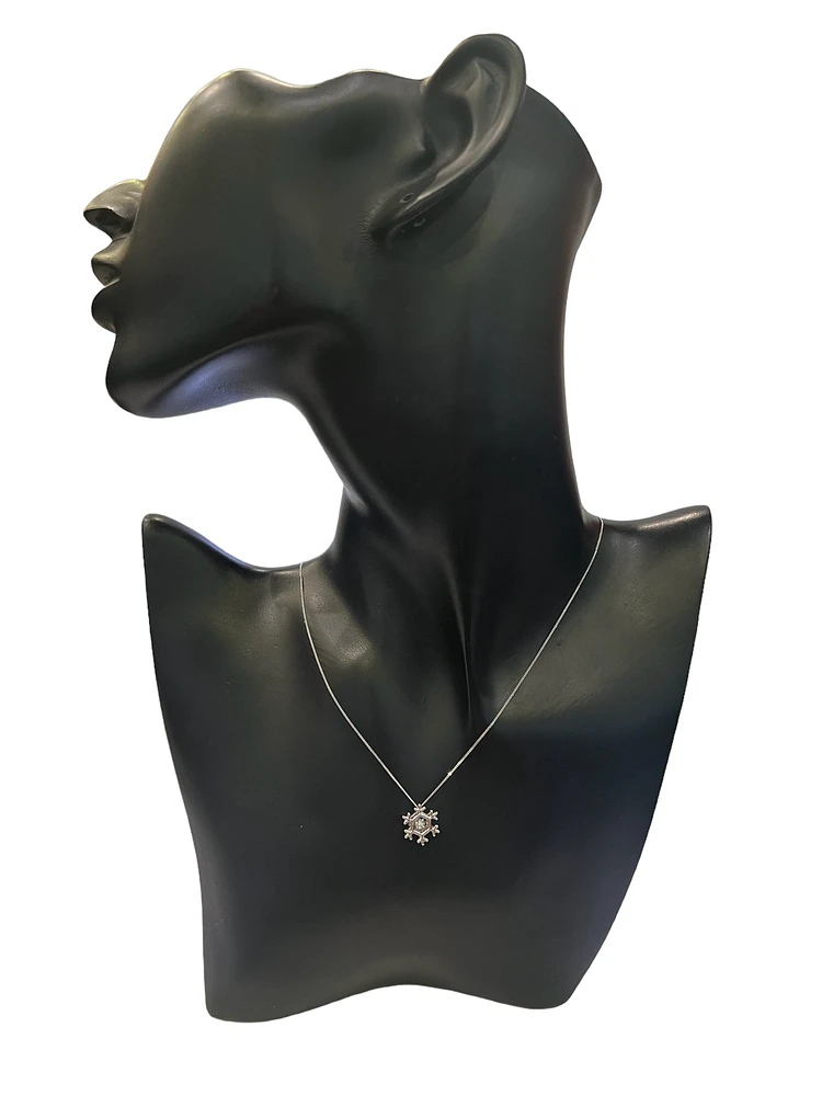 10K White Gold 0.02 cttw Canadian Diamond Snowflake Pulse Pendant, 18"