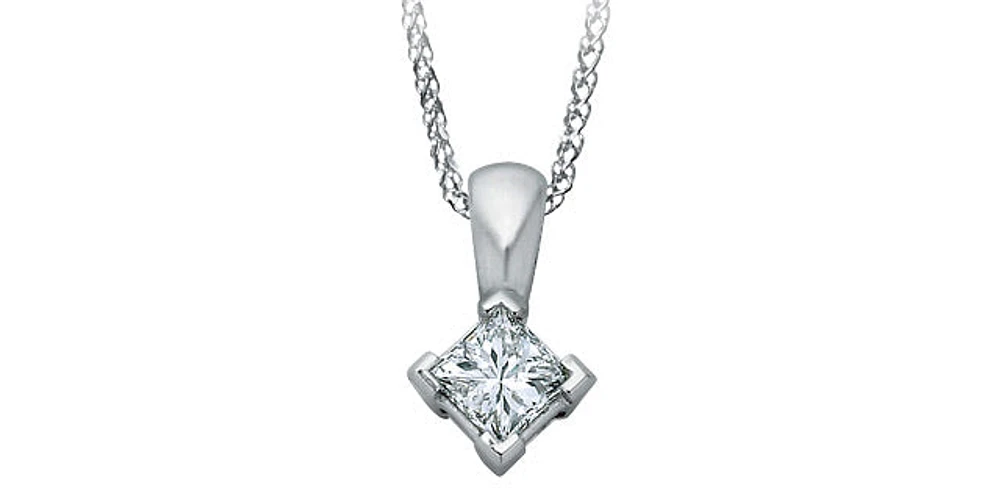 14K White Gold 0.17cttw Princess Cut Square Cut Canadian Diamond Necklace, 18”