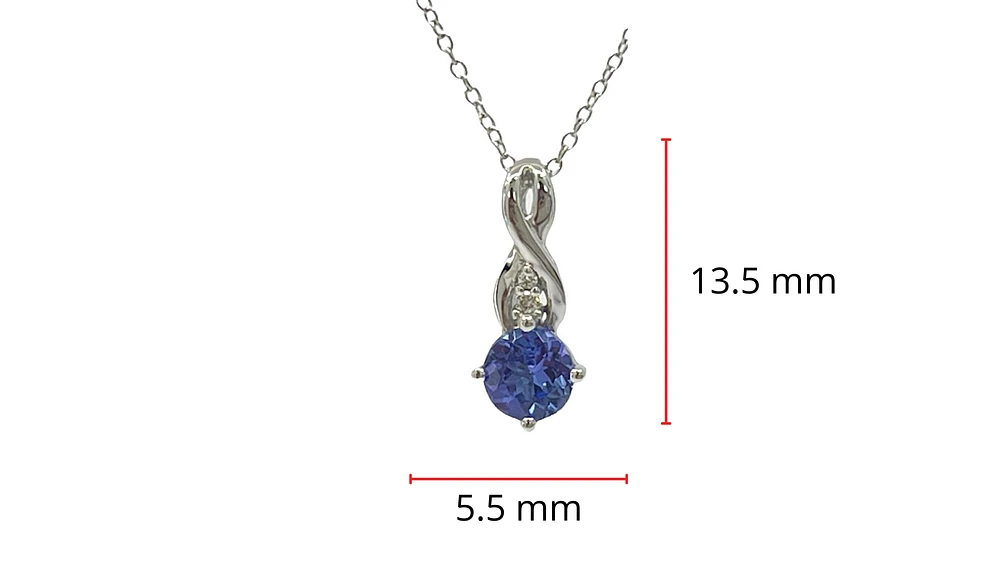 10K White Gold 0.45cttw Genuine Tanzanite & 0.01cttw Diamond Pendant - 18"