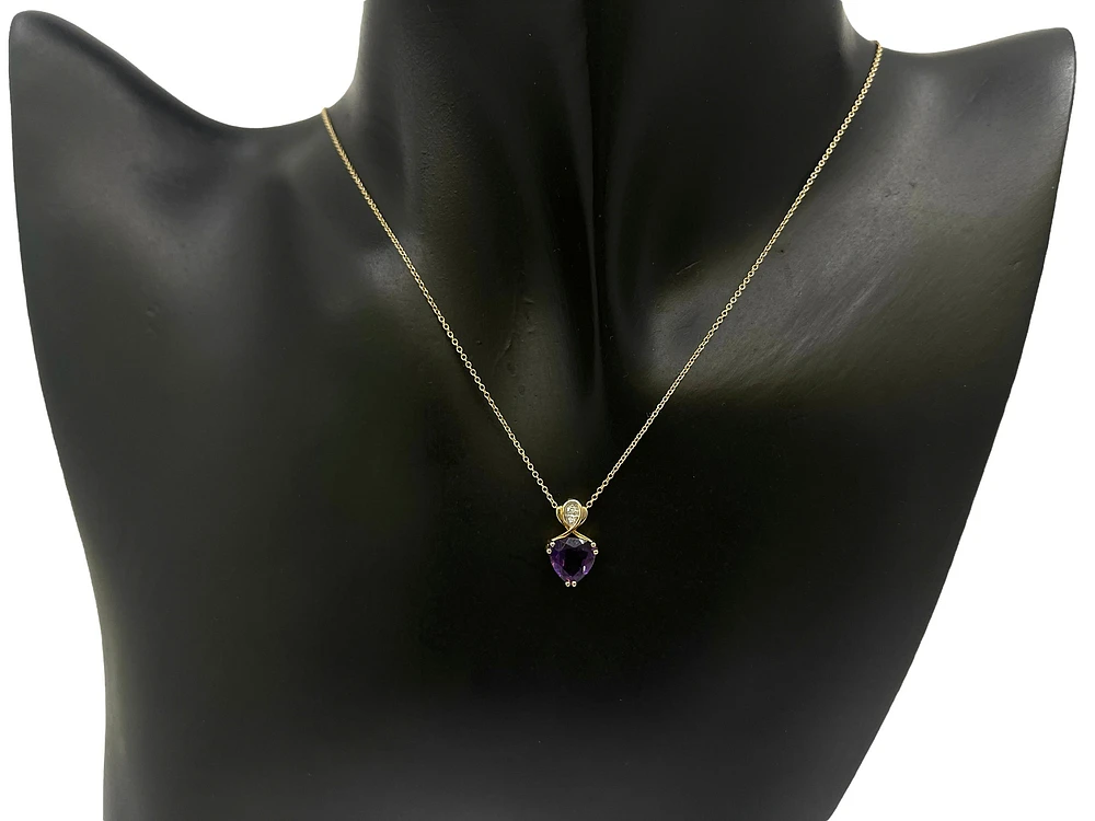 10K Yellow Gold Amethyst & Diamond Necklace, 18"