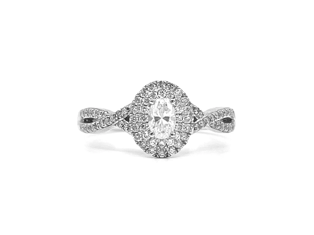 10K White Gold 0.24cttw Oval Cut Diamond Halo Engagement Ring, size 6.5