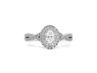10K White Gold 0.24cttw Oval Cut Diamond Halo Engagement Ring, size 6.5