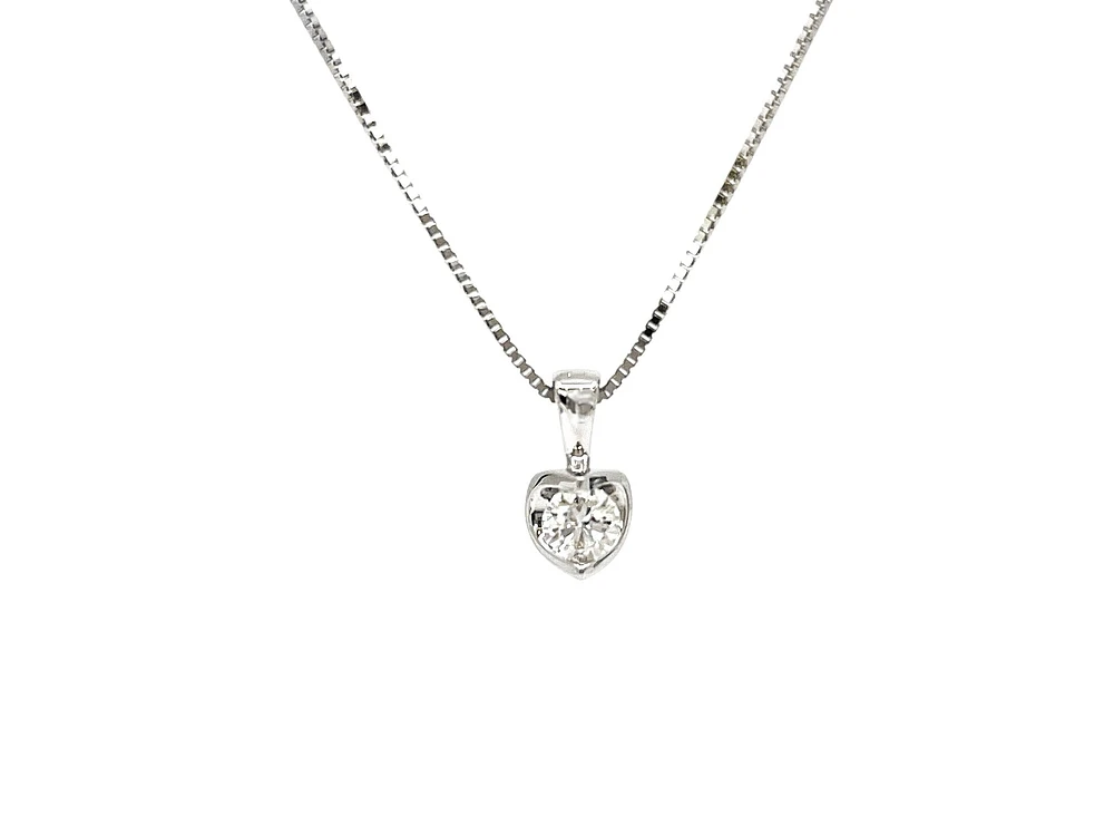 18K Palladium & White Gold 0.20cttw Diamond Solitaire Mezza Luna Pendant, 18"