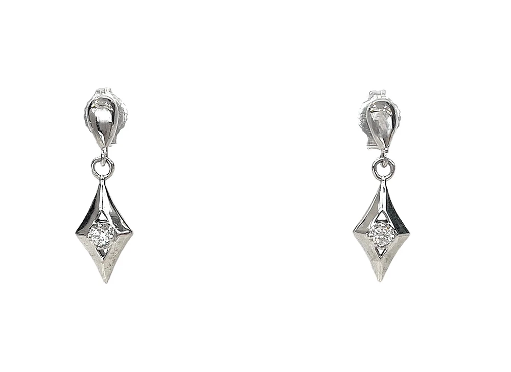 10K White Gold 0.06cttw Diamond Dangle Earrings