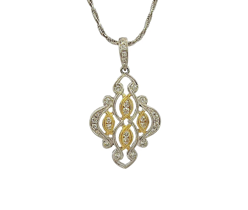 14K White & Yellow Gold 0.49cttw Diamond Pendant, 18"