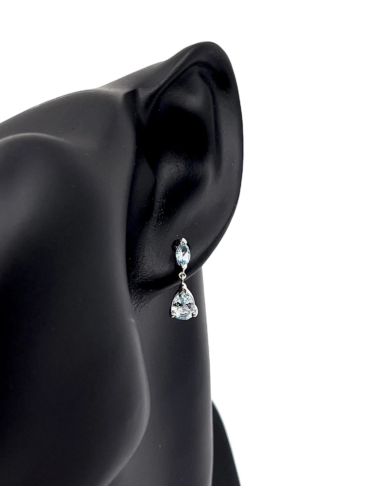 10K White Gold 1.70cttw Genuine Aquamarine Dangle / Drop Earrings