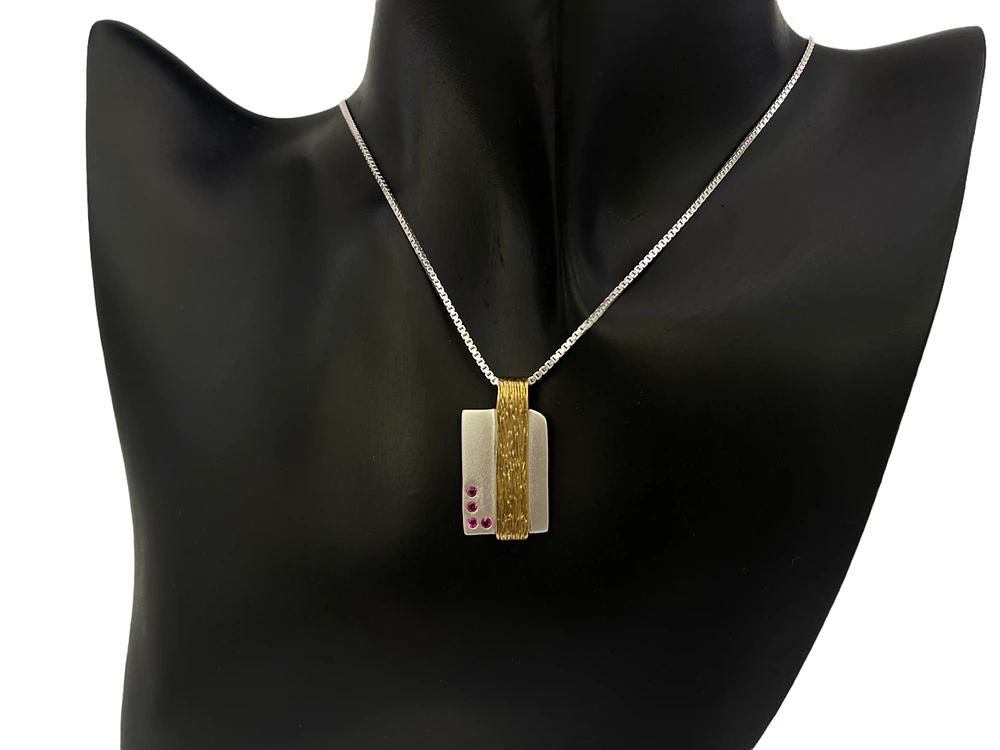 Sterling Silver and 18K Gold Plated 0.20cttw Ruby Pendant, 18"