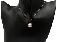 10K White Gold Pink Fresh Water Pearl and White Topaz Pendant, 18"