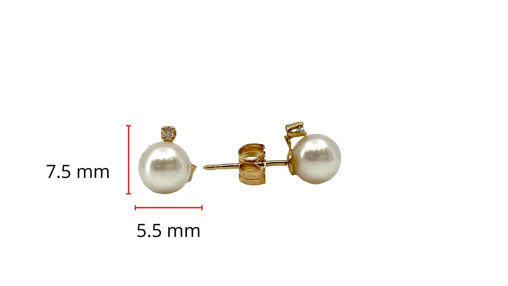14K Gold 5.5-6mm Cultured Pearl and 0.02cttw Diamond Earrings with Butterfly Backs
