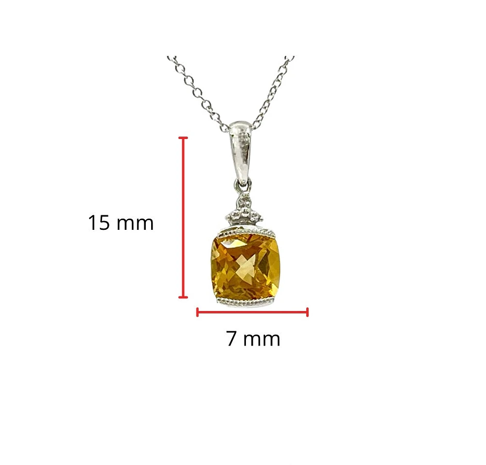 10K White Gold 1.00cttw Cushion Cut Citrine and 0.007cttw Diamond Pendant, 18"