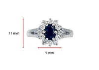 14K White Gold 0.60cttw Genuine Oval Cut Sapphire and 0.40cttw Diamond Ring, size 6.5