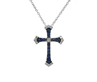 10K White Gold 0.15cttw Sapphire and 0.07cttw Diamond Cross Pendant - 18 inches