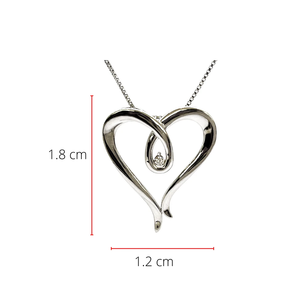 Sterling Silver 0.044cttw Diamond Heart Necklace, 18"