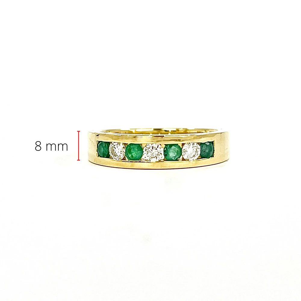10K Yellow Gold 0.25cttw Genuine Emerald & 0.18cttw Diamond Channel Set Ring / Band - 5