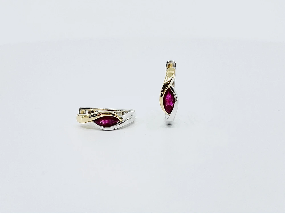 10K 2 Tone Gold Genuine Ruby Earrings