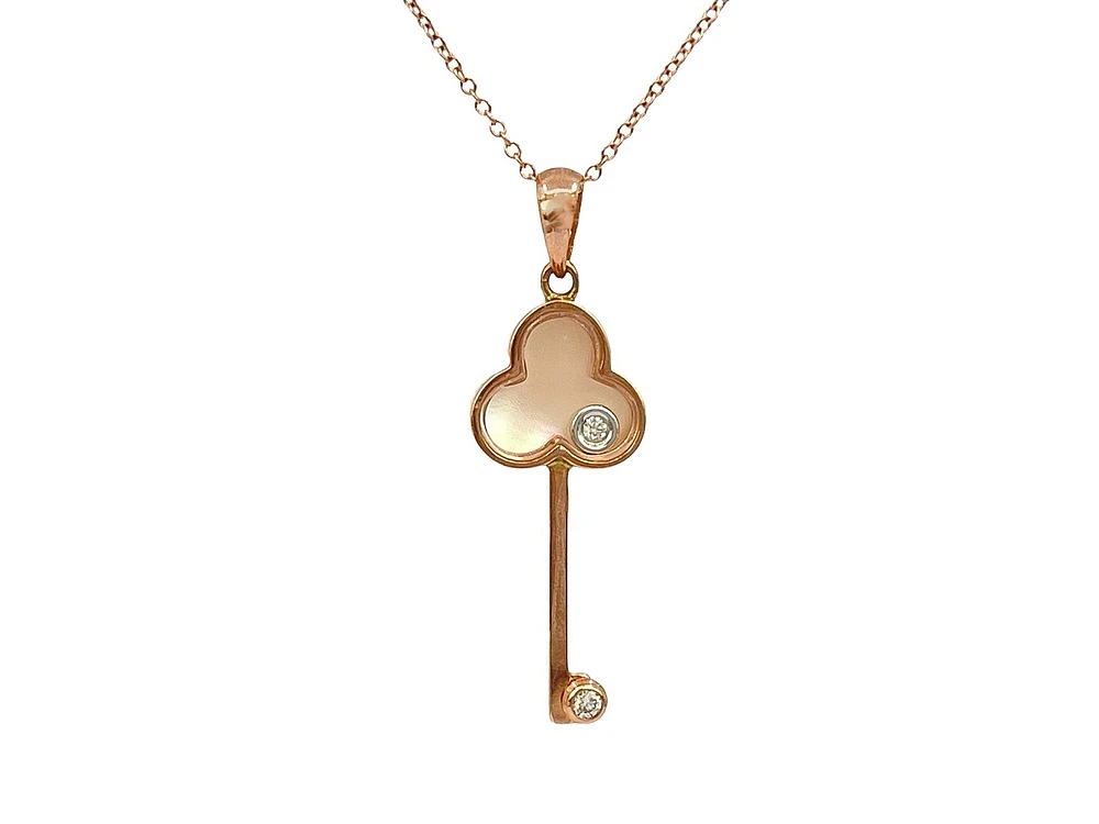 10K Rose Gold Mother of Pearl and 0.02cttw Diamond Pendant, 18"