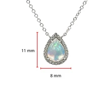14K White Gold 0.76cttw Opal and 0.06cttw Diamond Halo Necklace, 18 Inches