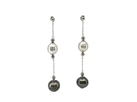 14K Gold South Sea and Tahitian Pearl Earrings with Butterfly Backs