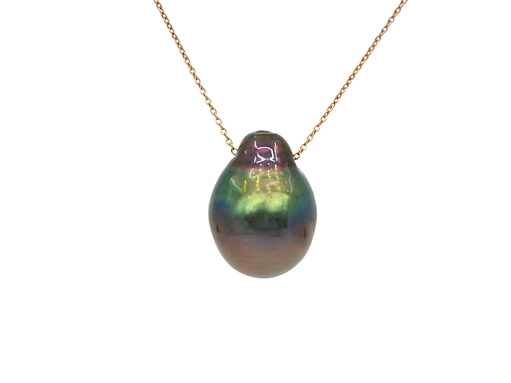 14K Rose Gold Genuine Tahitian Pearl Necklace, 18"
