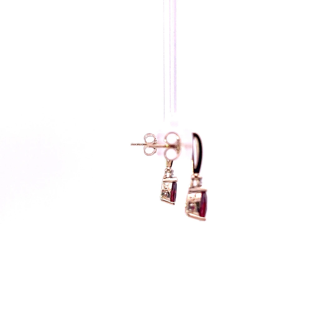 10K Yellow Gold Genuine Garnet & 0.025cttw Diamond Earrings
