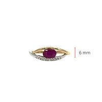 10K Two Tone Yellow and White Gold 6mm x 4mm Ruby and 0.05cttw Diamond Ring