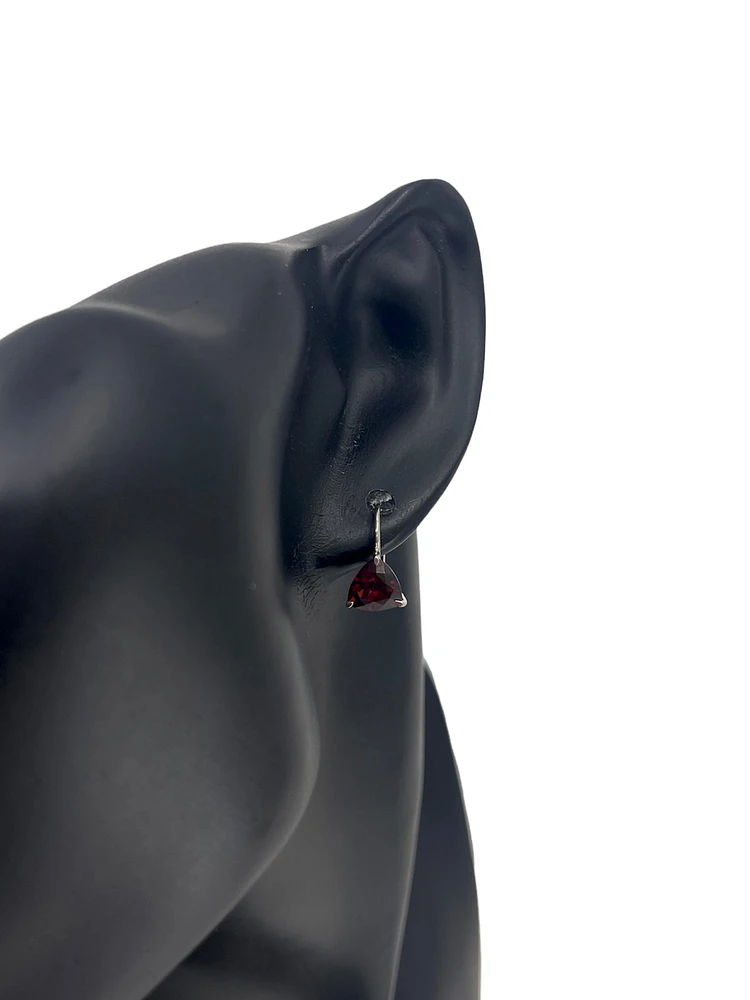 10K White Gold 3.25cttw Trillion Cut Garnet Lever Back Earring
