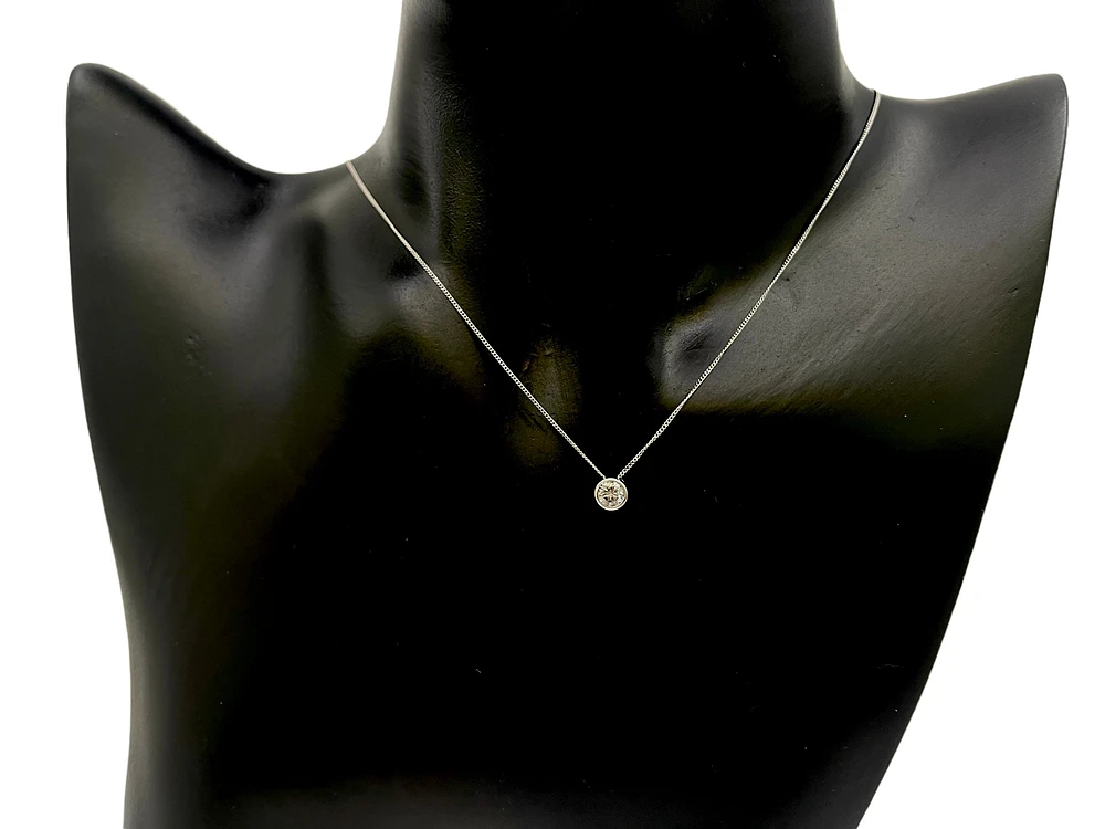 10K White Gold 0.20cttw Bezel Set Diamond Pendant, 18"