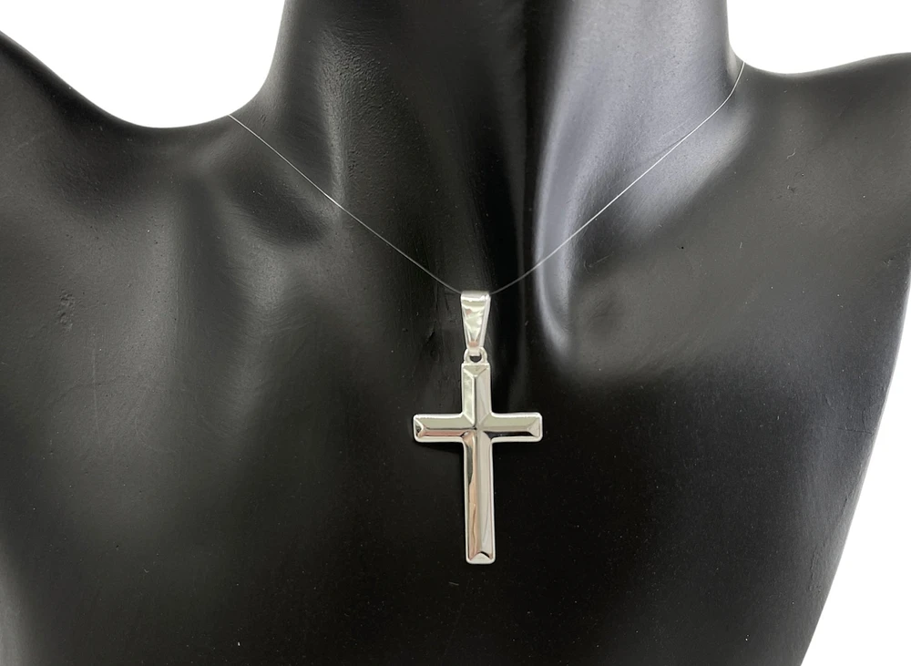 925 Sterling Silver 34mm x 20mm Hollow Pyramid Style Cross Charm