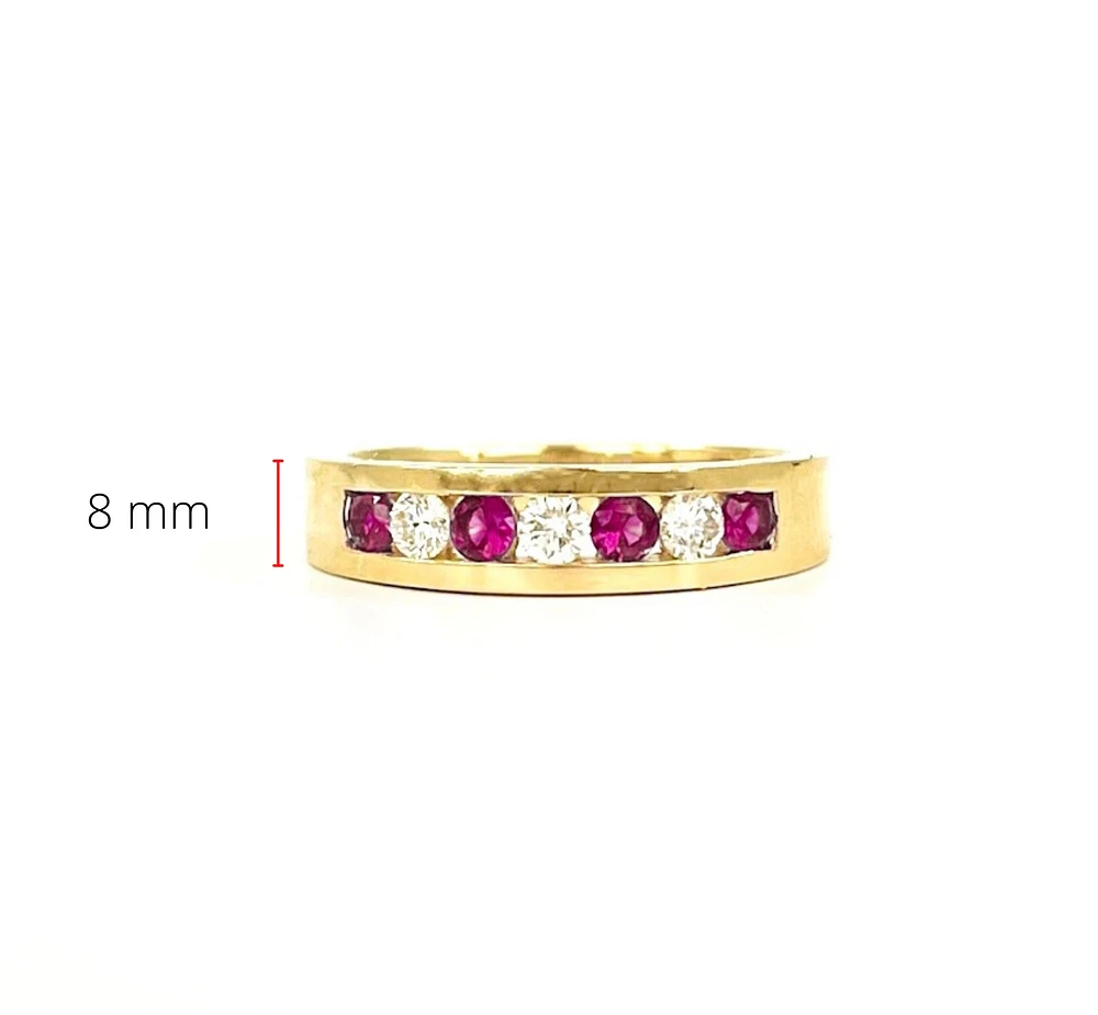 10K Yellow Gold 0.28cttw Genuine Ruby & 0.18cttw Diamond Channel Set Ring / Band, size 6.5