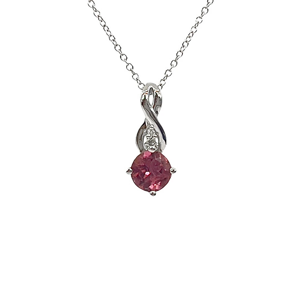 10K White Gold 0.45cttw Pink Tourmaline and 0.01cttw Diamond Pendant, 18"
