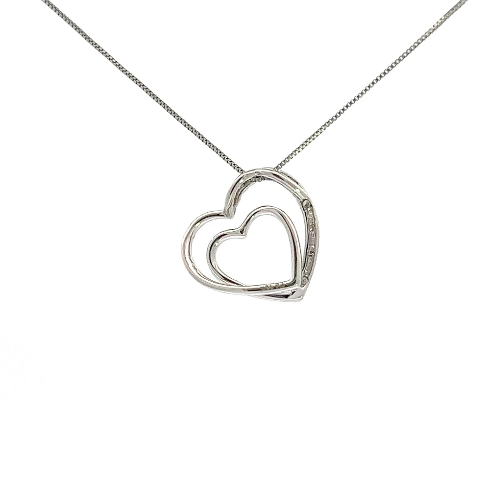 10K White Gold 0.05cttw  Diamond  Heart Pendant, 18"