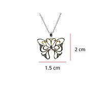10K 2 Tone Gold 0.02cttw Diamond Butterfly Pendant, 18"