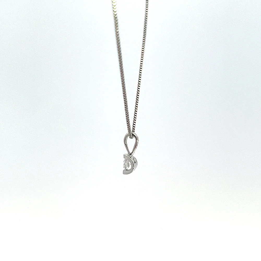 10K White Gold 0.04 cttw Diamond Solitaire Mezza Luna Pendant, 18"