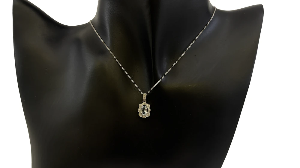 10K White Gold 0.35cttw Aquamarine and 0.039cttw Diamond Pendant - 18"