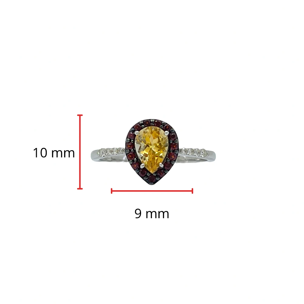 10K White Gold Citrine, Garnet and Diamond Ring, size 7
