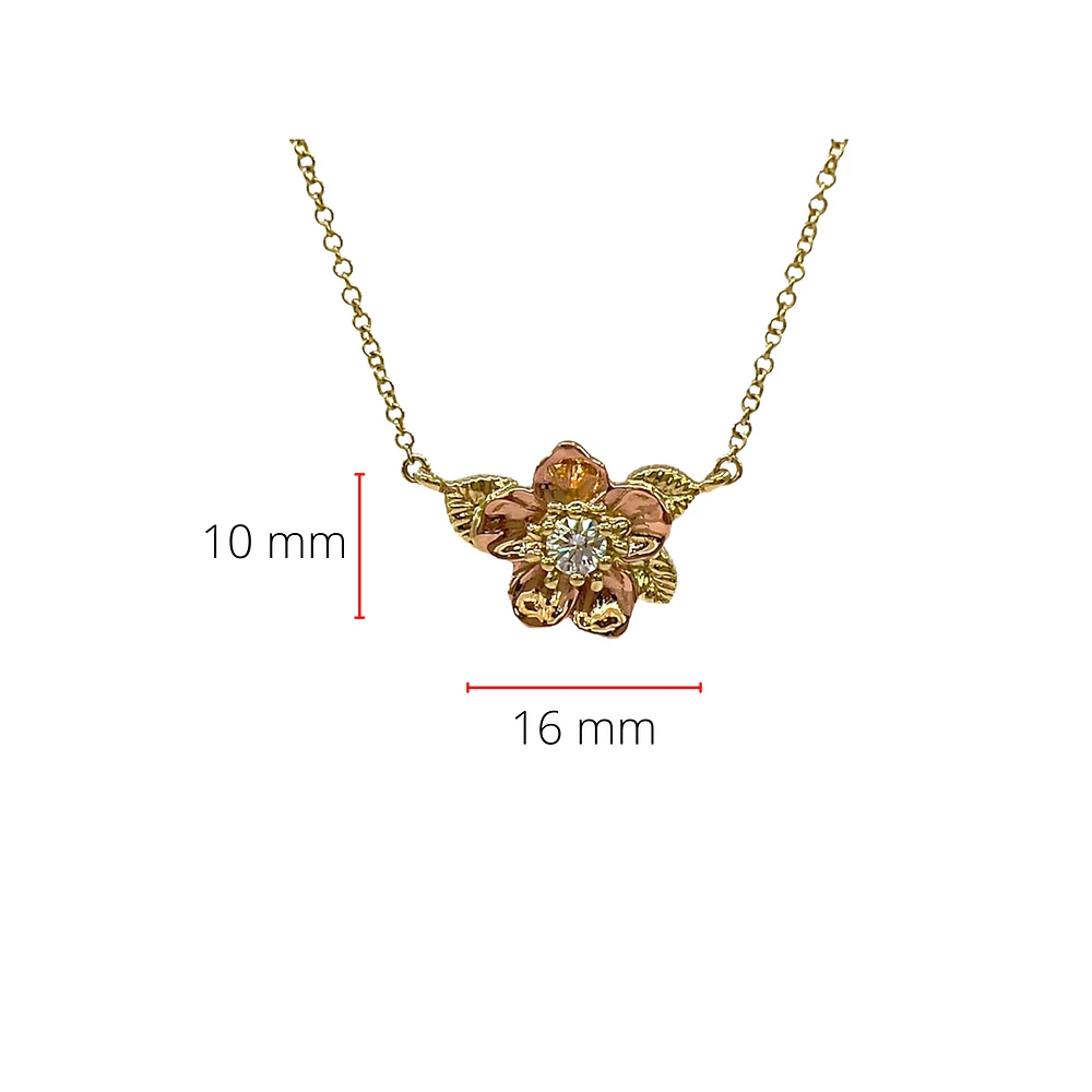 14K Rose and Yellow Gold Alberta Wild Rose 0.14cttw Canadian Diamond Necklace - 18"