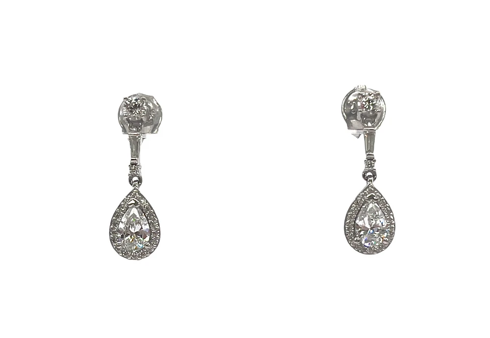 925 Sterling Silver 4mm x 6.5mm Pear Shaped Cubic Zirconia Drop Studs - 20mm x 6.5mm